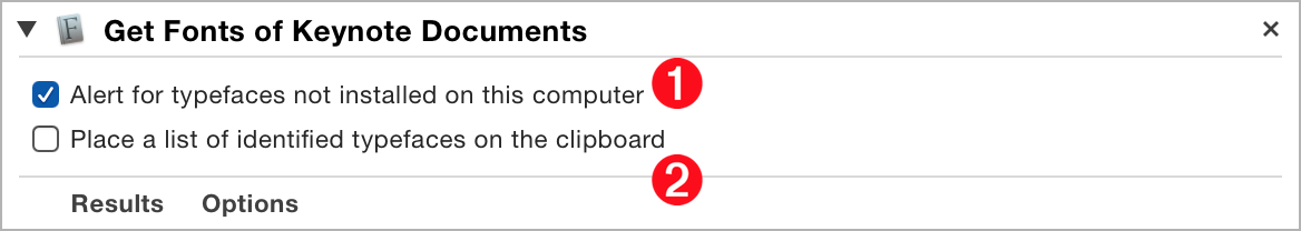 The “Get Fonts of Keynote Documents” action interface