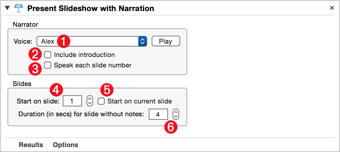 The “Present Slideshow with Narration” action interface