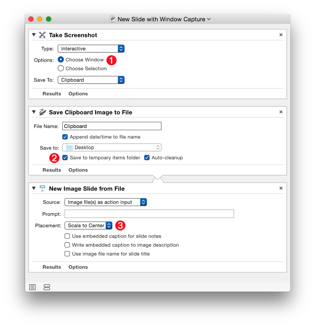 The “Screen Capture Window to Slide” workflow