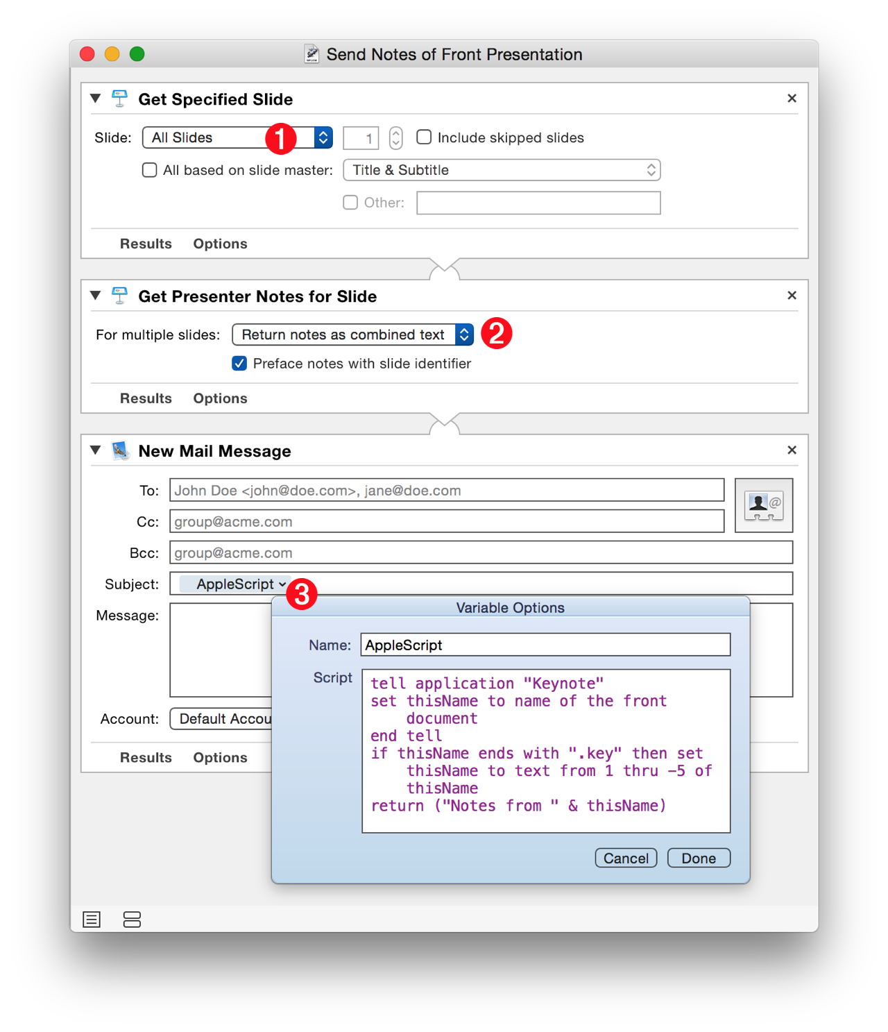 The “Send Notes” workflow