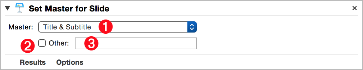 The interface for the Set Master for Slide action